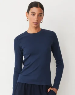 MONROW Supimaluxe Rib Long Sleeve Crew BLUEBLACK Outlet